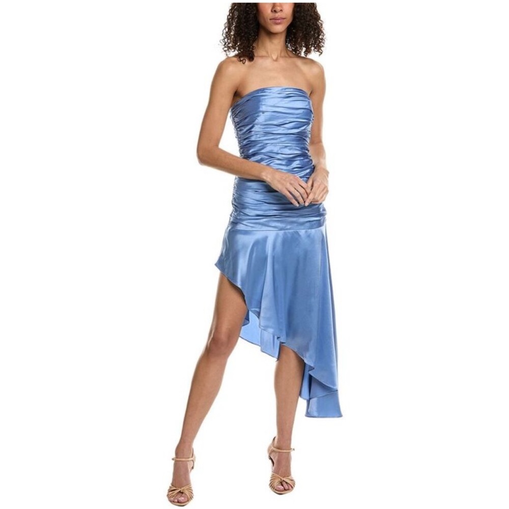 Cinq à Sept Eliza Silk Cocktail Dress – Deja Blue, Size 8 NWT Midi Asymmetrical
